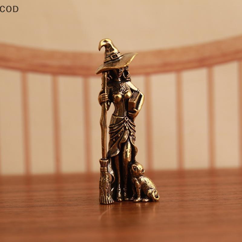 1 Pçs Retro Bonito Personagens De Feiticeiro Estatuetas Vassoura De Bronze Bruxa Mágica Pequena Estátua Decoração De Mes