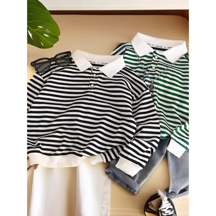 Crianças de manga comprida listrado camiseta POLO roupas de outono meninos meninas moda topos bebê médio pequeno criança