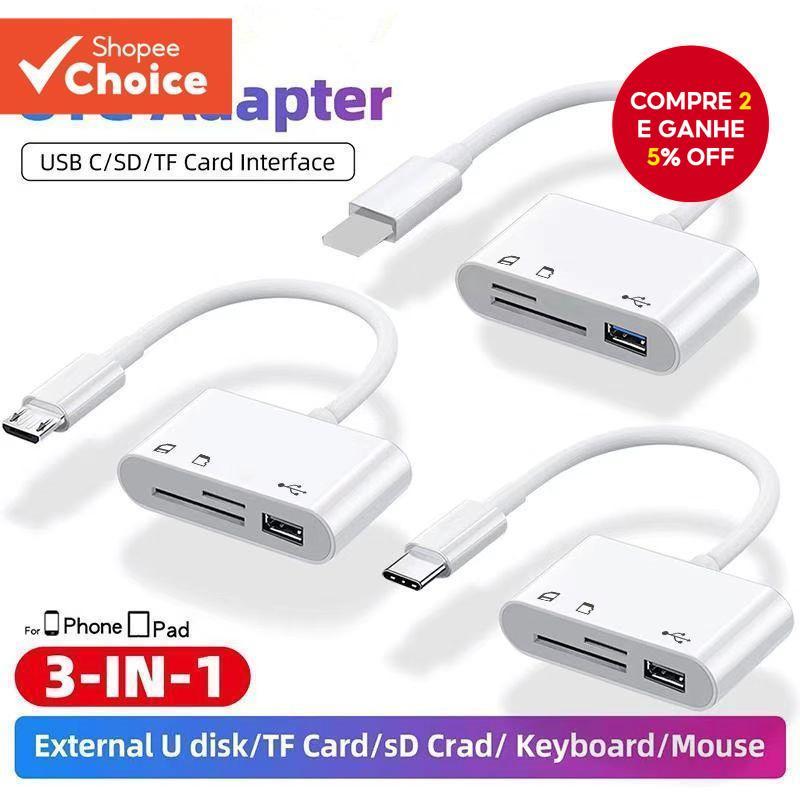 Leitor De Cartão Para iPhone Lightnng MicroSD TF USB iPad MacBook Laptop Galaxy Não É Necessário Aplicativo