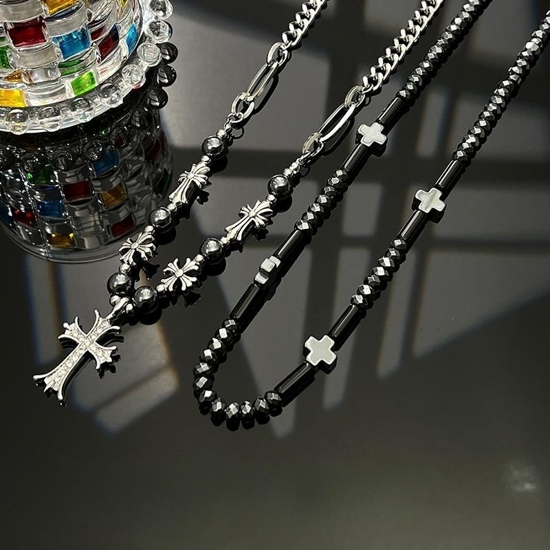 Estilo legal cruz preto frisado costura menino colar feminino nicho Design sentir casal europeu americano Hip-Hop clavíc