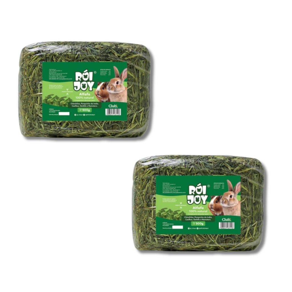 Kit com 2 Alfafa prensada 500g para roedores hamster coelhos Rói Joy
