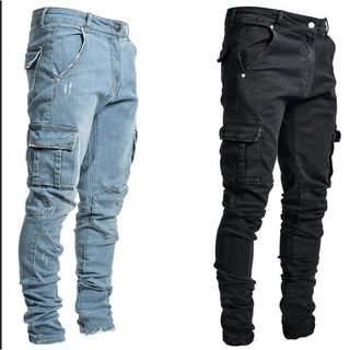 2025 homens europeus americanos Retro Jeans bolsos laterais Leggings magros estreitos em linha reta rufião bonito mais m