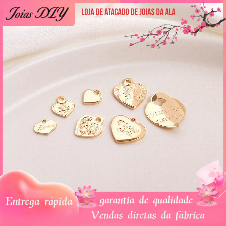14K banhado a ouro cor-preservando amor em forma de coração pêssego coração gravado carta pingente rainha Avatar Tag DIY