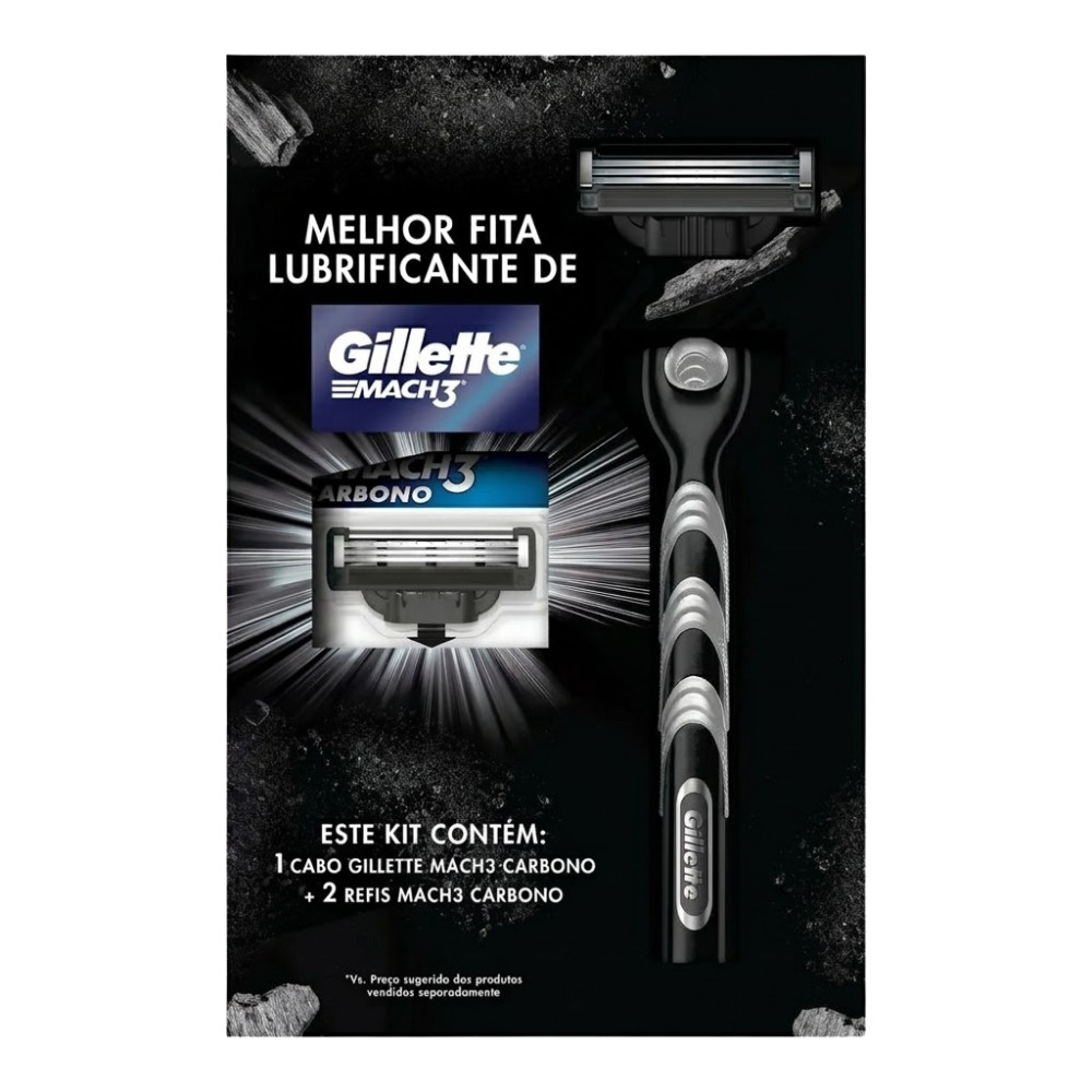 Kit Cabo Gillette Mach3 Carbono + 2 Refis Carbono