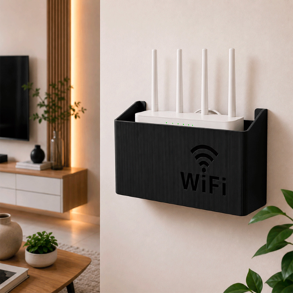Suporte para Roteador Modem Wi-Fi Repetidor - Organizador de Cabos - Instale sem furar a parede!