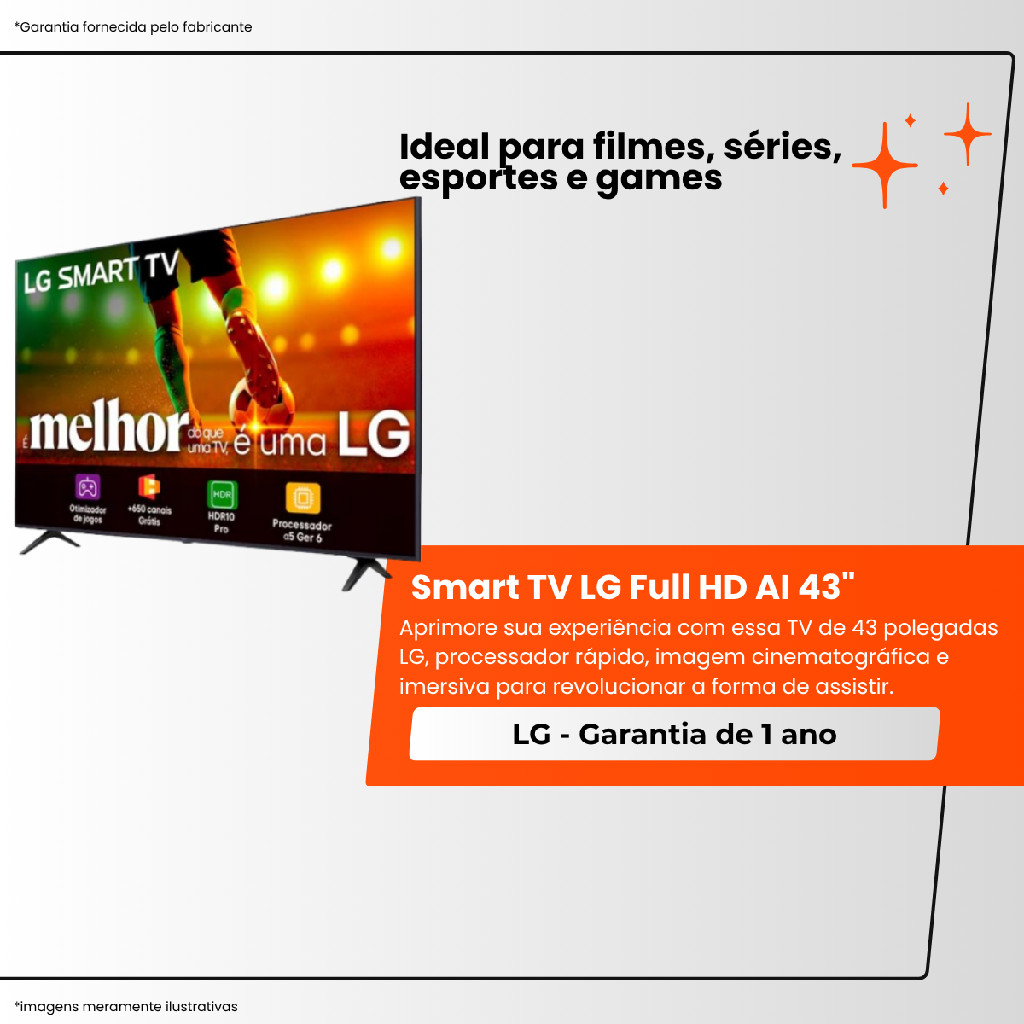 Smart TV LG 43" Full HD HDR 10 Pro, Bluetooth, Wifi, USB, HDMI