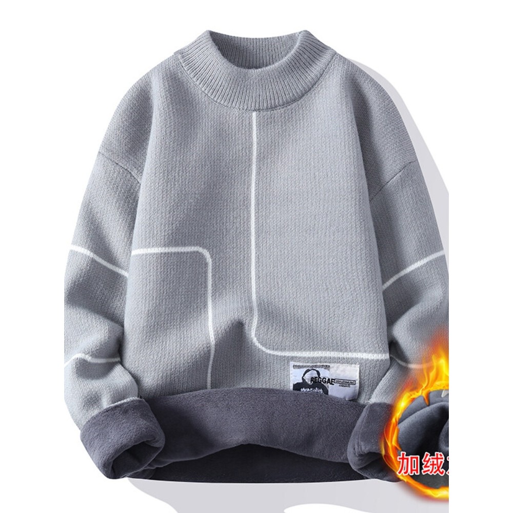 Camisola masculina adolescentes estudantes Bottoming malhas forro de lã engrossado outono inverno meia gola alta na moda