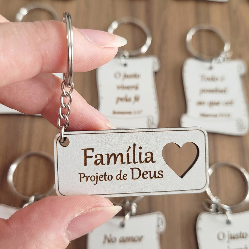 Chaveiros Familia Projeto de Deus MDF Branco Lembrancinha Brinde Cristã Religiosa Brinde