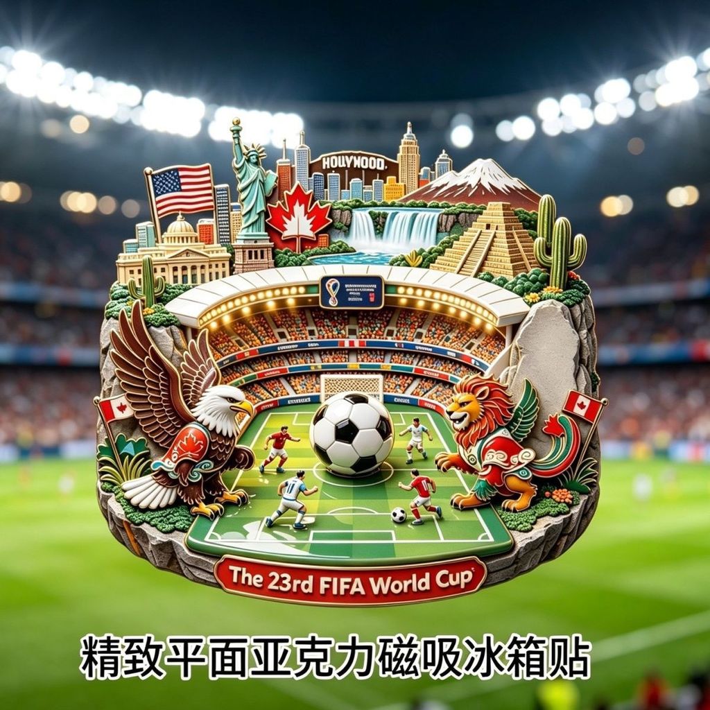 Copa do Mundo 2026 EUA-Canadá-México: Ímã Magnético Criativo e Exquisito de Acrílico para Geladeira, Lembrança para Fãs