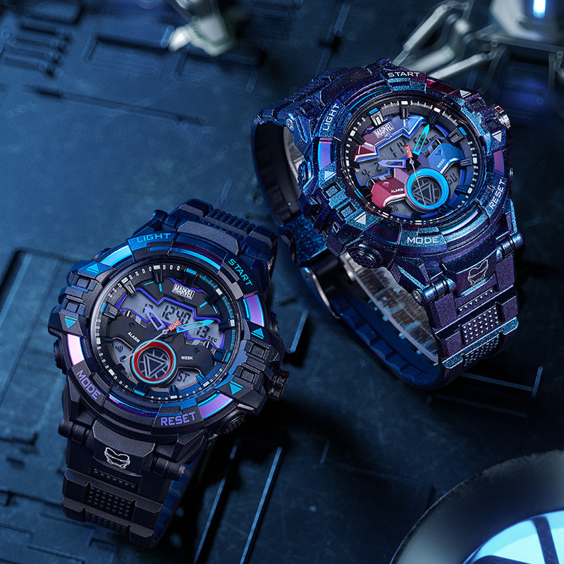 MARVEL/MARVEL Heroes Co-Branded Cool Big Dial Semi-Esqueleto Mão Relógio Esportivo Masculino