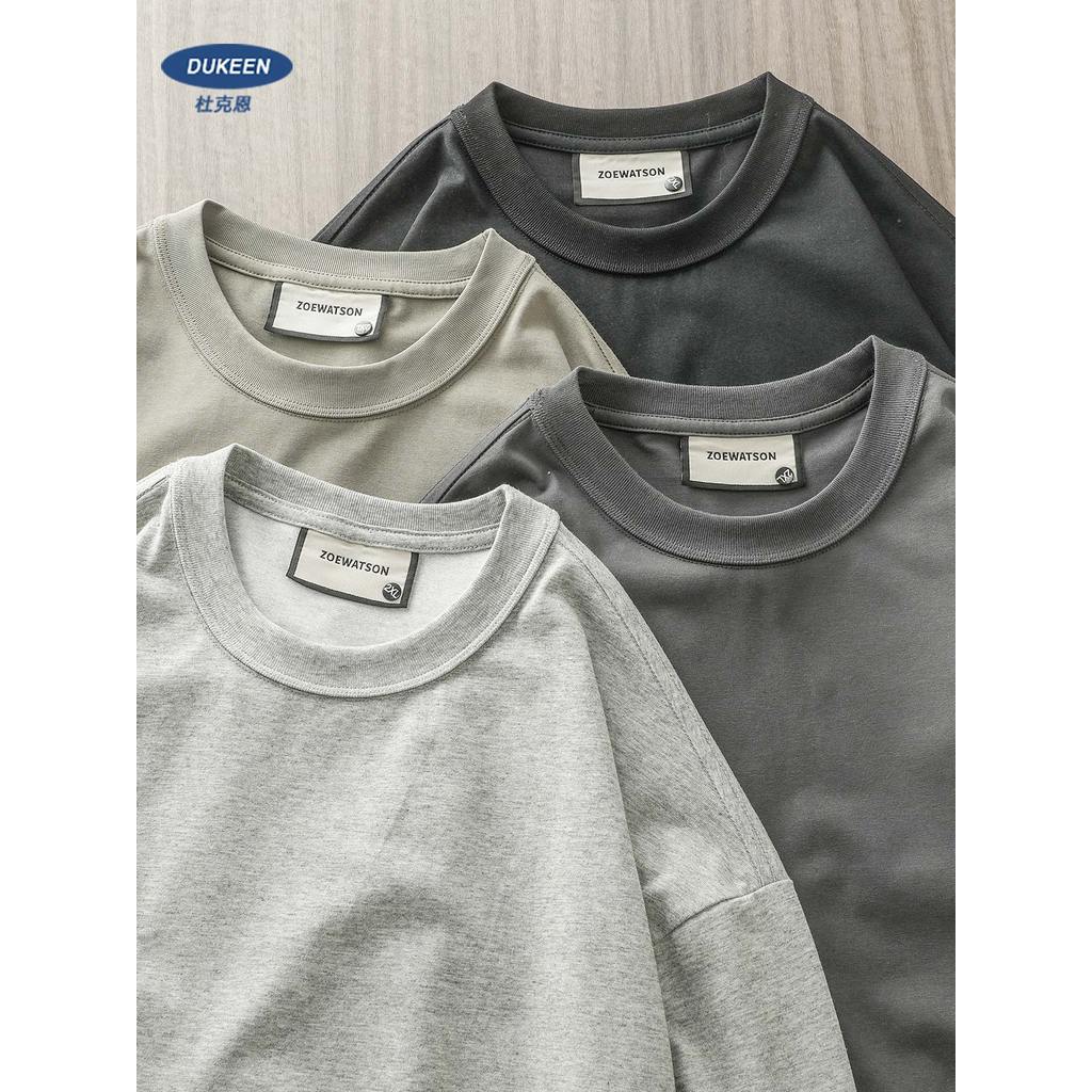 DUKEEN pesado três agulhas de manga comprida camiseta masculina primavera outono americano solto em torno do pescoço mol