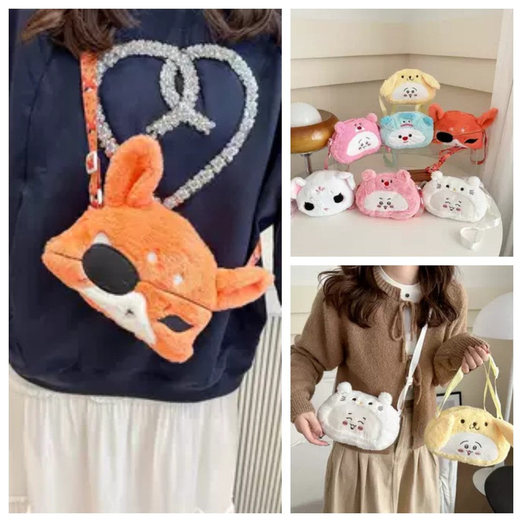 Saco castor bolsa de ombro raposa pudim cão bonito pelúcia All-Match pequena mochila dos desenhos animados boneca crianç