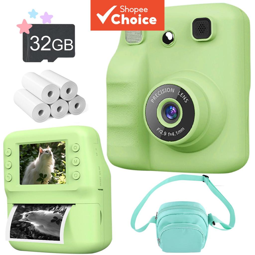 Câmera Instantânea de Impressão 1080P, Tela 2.4 Polegadas, Cartão 32GB, Bolsa, Câmera Digital, Presente para Crianças de