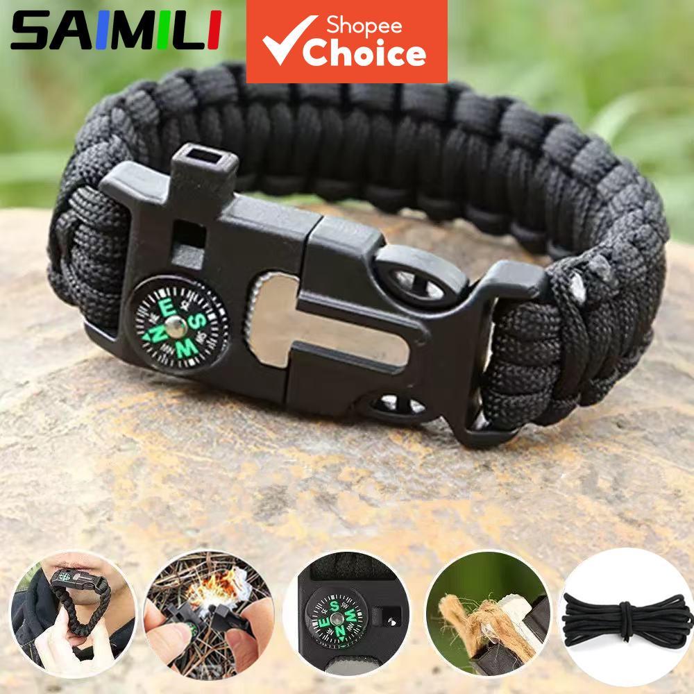 Pulseira de bússola 5 em 1 com pederneira, pulseira de paracord de sete fios, iniciador de fogo, ferramentas para