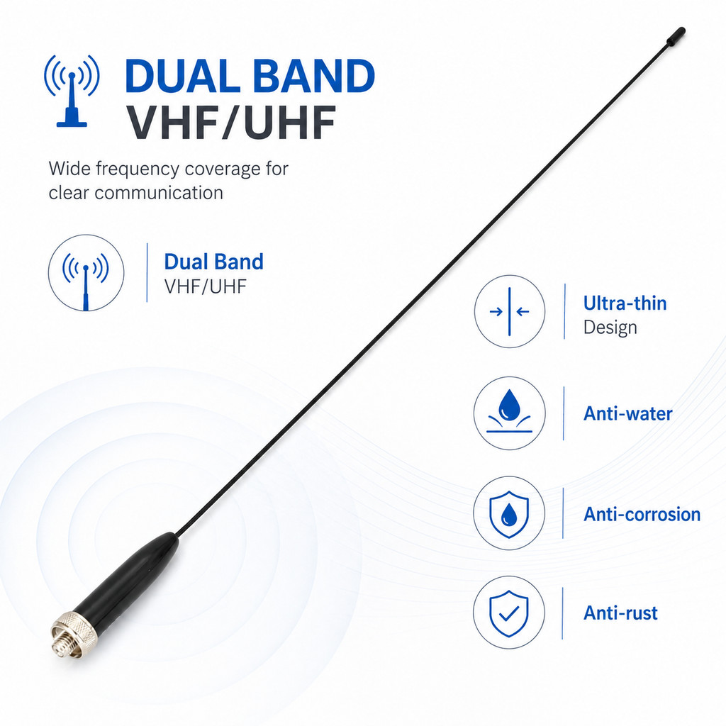 Antena Walkie Talkie VHF/UHF De Banda Dupla RH-771S , De Chicote Impermeável Flexível Ultrafina Para Kenwood Quansheng