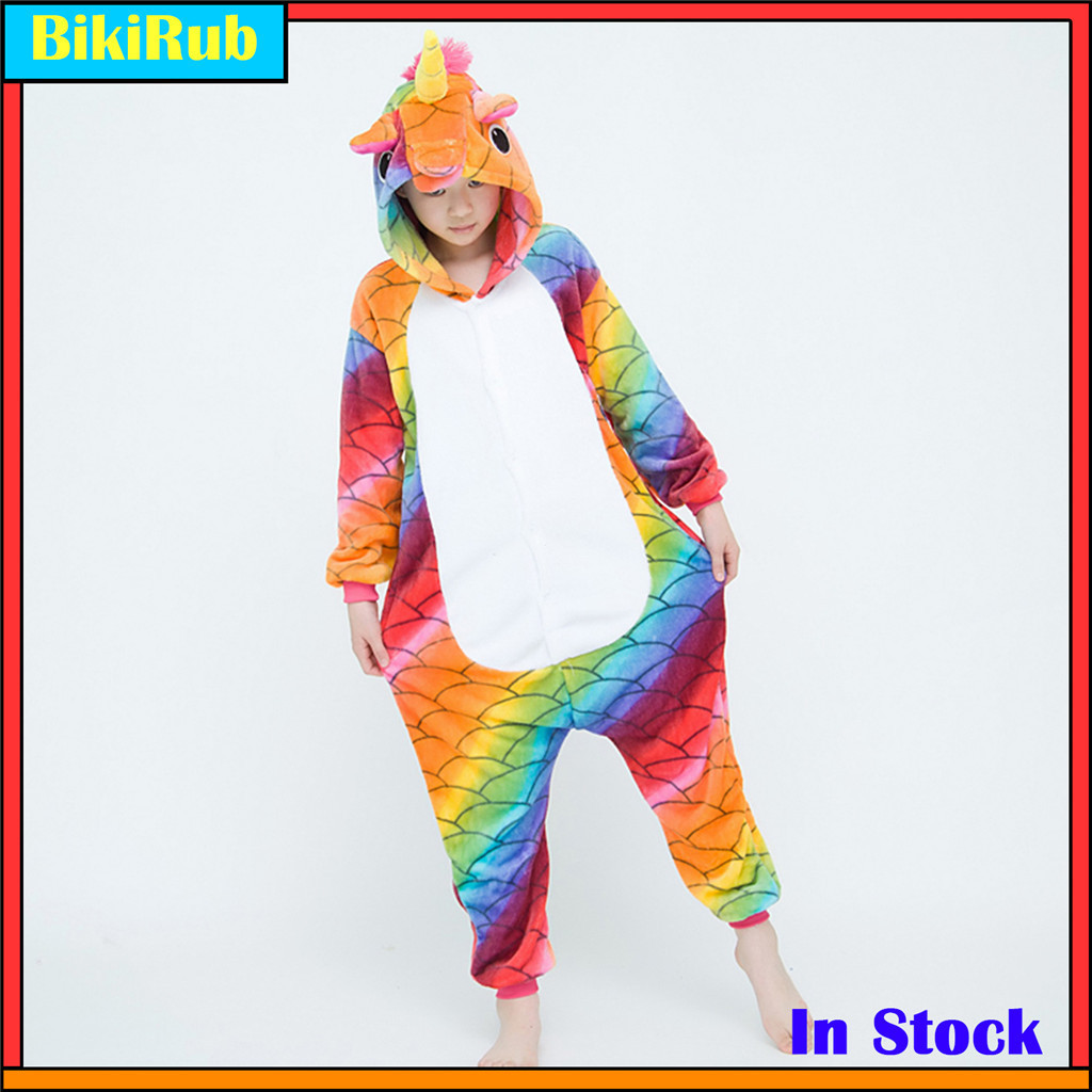 Pijama Macacão Com Capuz De Unicórnio De Peixe Arco-Íris Kigurumi De Natal Para Crianças , Fantasia De Animal De Flanela