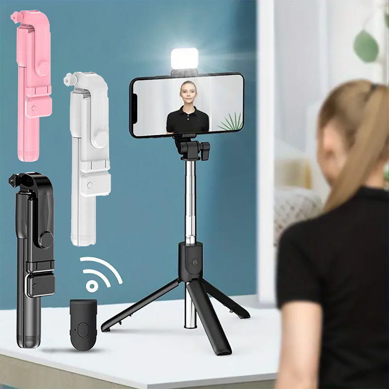 Portátil Bluetooth Selfie Vara Tripé Titular Com Luz De Preenchimento Do Obturador Remoto Extensível Sem Fio Retrátil Su