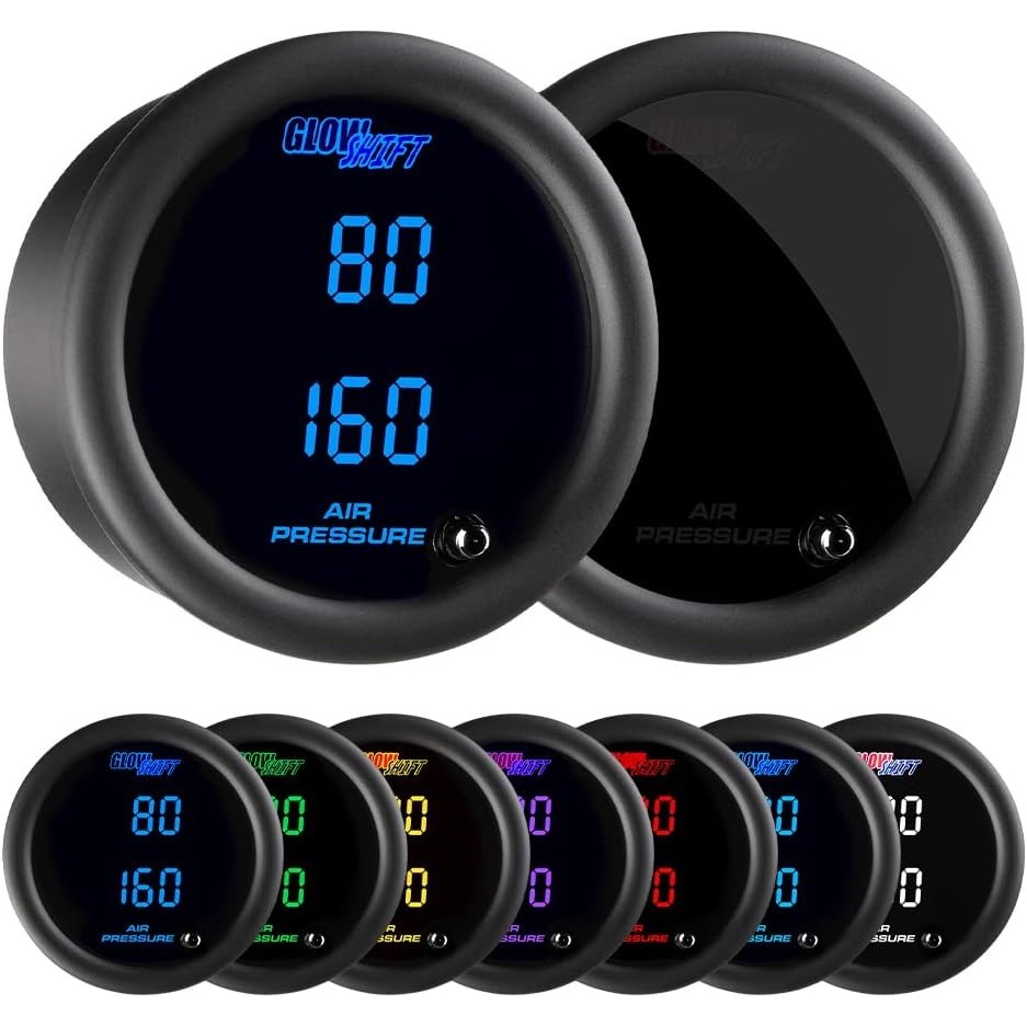 GlowShift Tinted 7 Color Dual Digital 220 PSI Kit De Manômetro De Ar-Para Sistemas De Suspensão De Passeio Aéreo-Inclui