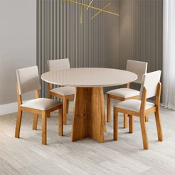 Mesa de Jantar 4 Lugares Asty com Vidro Mel/Off White/Marfim - Viero Móveis