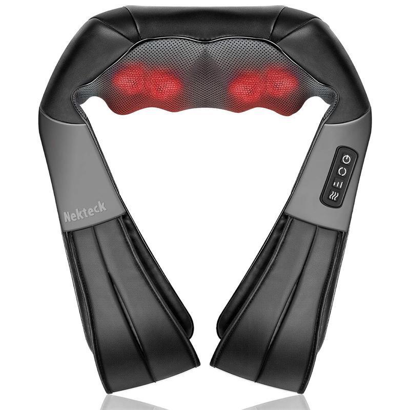 Massageador de Pescoço e Ombros com Aquecimento, Massageador Elétrico Shiatsu para Costas, Almofada de Massagem 3D Nekte