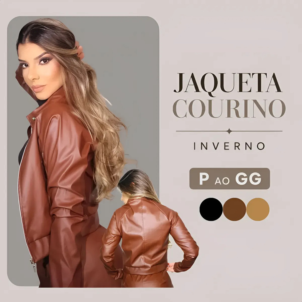Jaqueta Feminina Couro Fake Zíper Detalhes Em Botão Estilosa