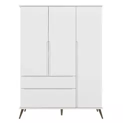 Guarda Roupa Infantil 100% MDF 3 Portas Pés Retrô Mel P04 Branco - Mpozenato