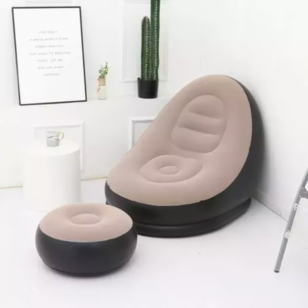 Sofá Poltrona Inflável Ultra Lounge Com Pufe Preguiçoso Confortável Fácil de Encher