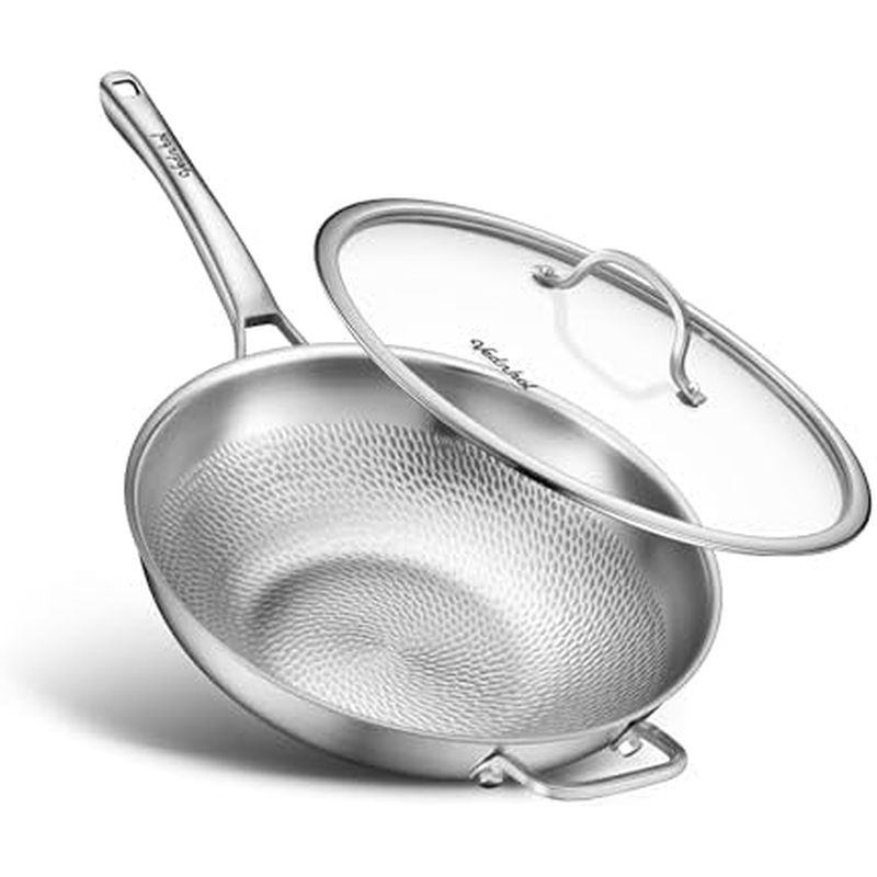 itanium Wok Pan,13in Pure Titanium Hammered Pro pans, Non Stick Skillet for Cooking, Non-Toxic, PFAS/PFOA/PTFE Free Cook