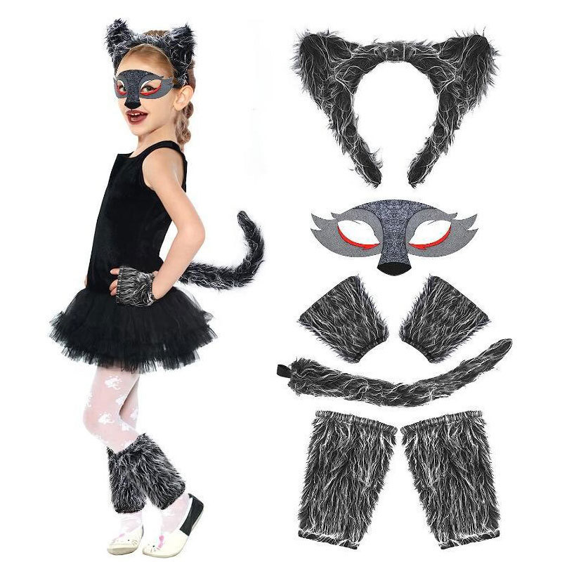 Conjunto de Orelhas e Cauda de Lobo para Halloween, Fantasia de Lobo Adequada para Crianças, Meninas e Mulheres para Fan