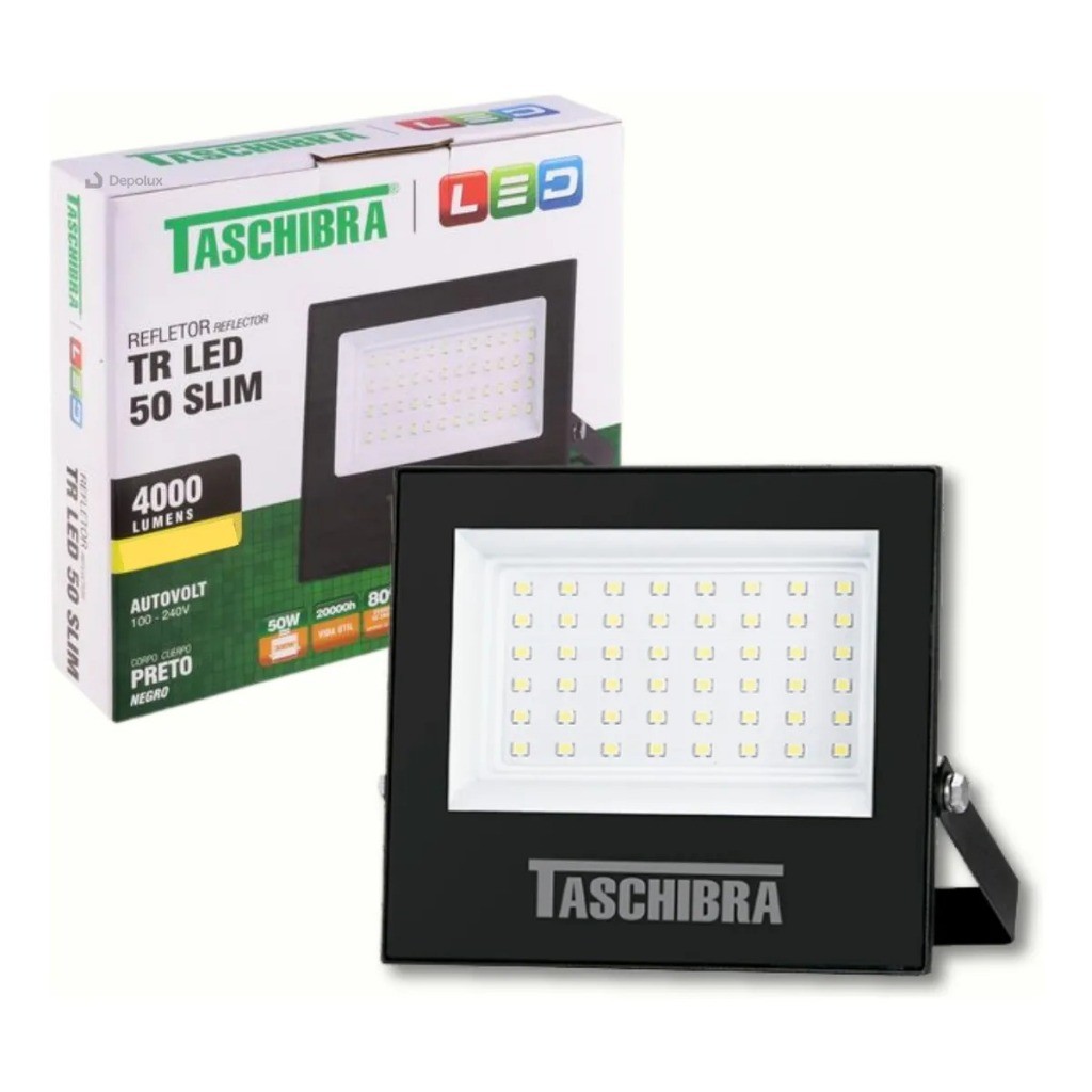 Refletor Led 50w Holofote IP65 Área Externa Prova D'água Tr50 Slim Bivolt Taschibra