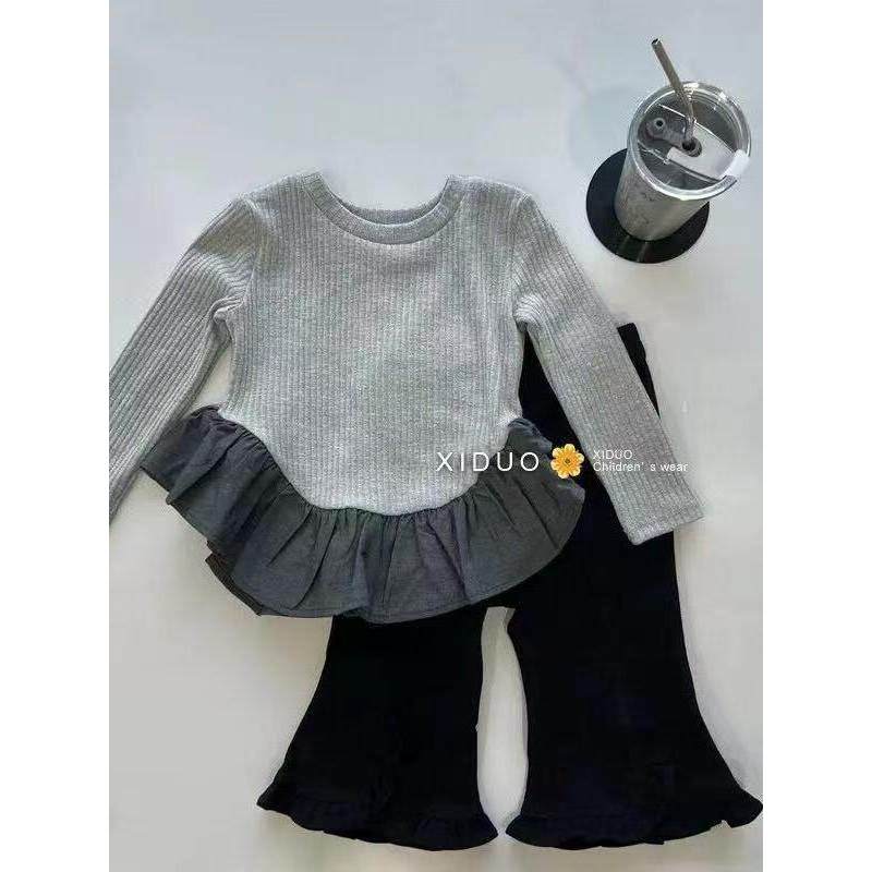 Feminino.crianças 2025 primavera outono novo estilo babados manga comprida camiseta bebê simples estilo coreano costura 