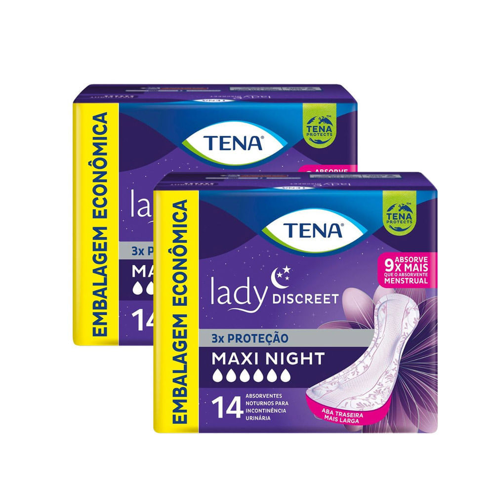 Kit 2 Absorvente para Incontinência Urinária Tena Lady Discreet Maxi Night 14 Unidades