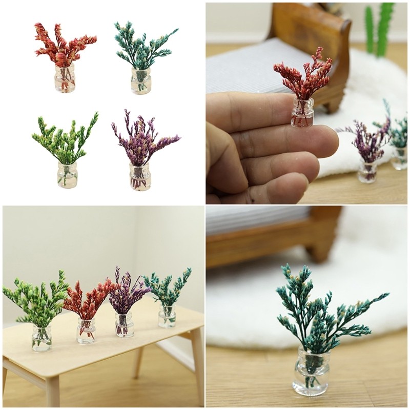 YO Vaso Flores Artificiais Figuras Ação Miniatura Modelo Planta Boneca Acessório Conjunto Realista