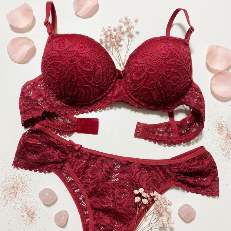 Conjunto Lingerie Sensual Renda Feminina com Bojo Sutiã + Calcinha Sexy Confortável