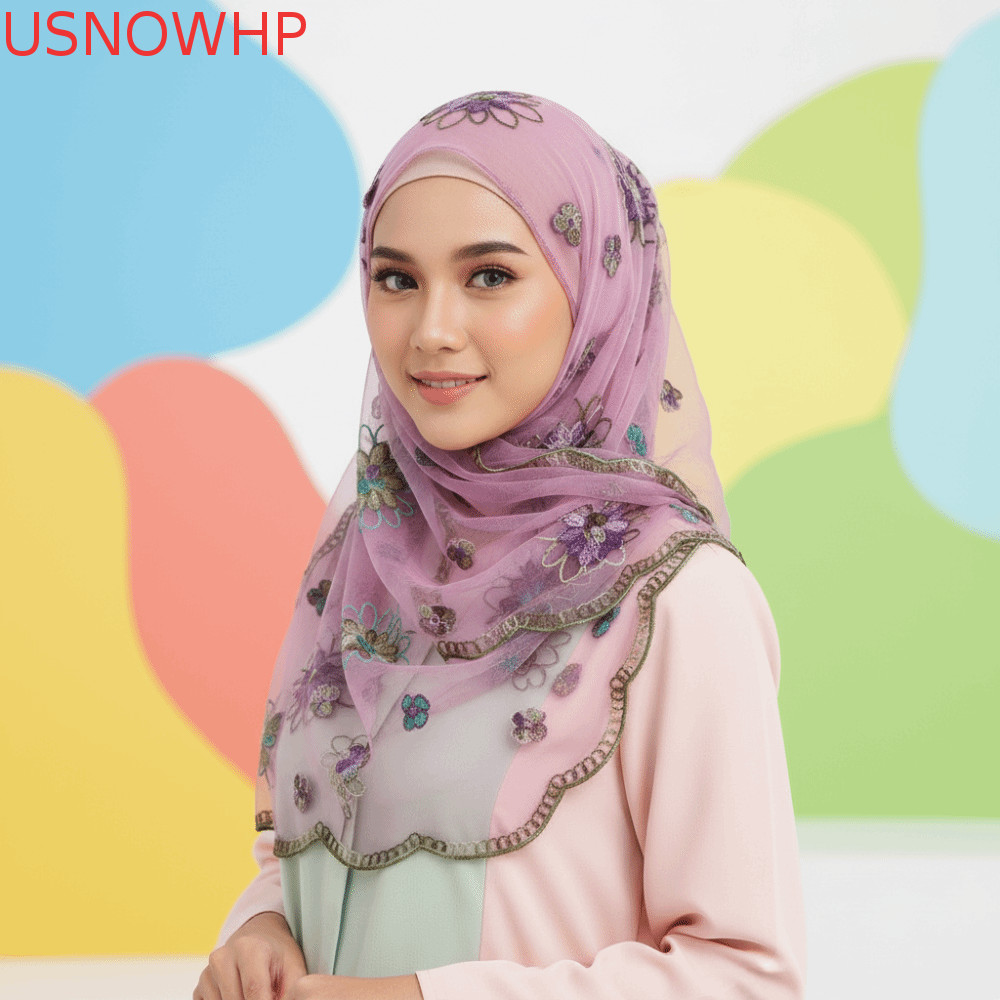 USNOWHP Floral Headwrap , Xale Transparente Translúcido Respirável , Estola De Malha Leve Bordada E Adequada Para A Pele