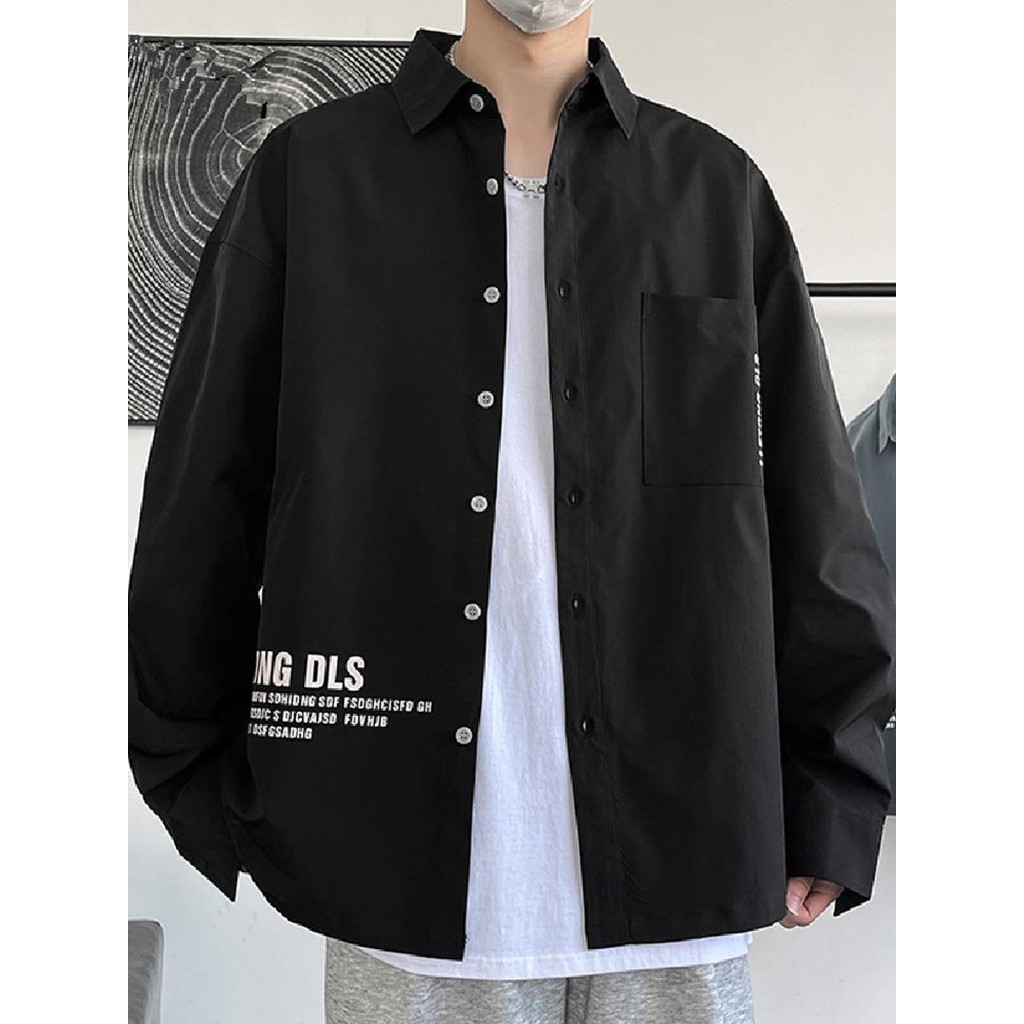 Camisa masculina de manga comprida na moda solta primavera outono bonito camisa jaqueta masculina Casual High-End camisa