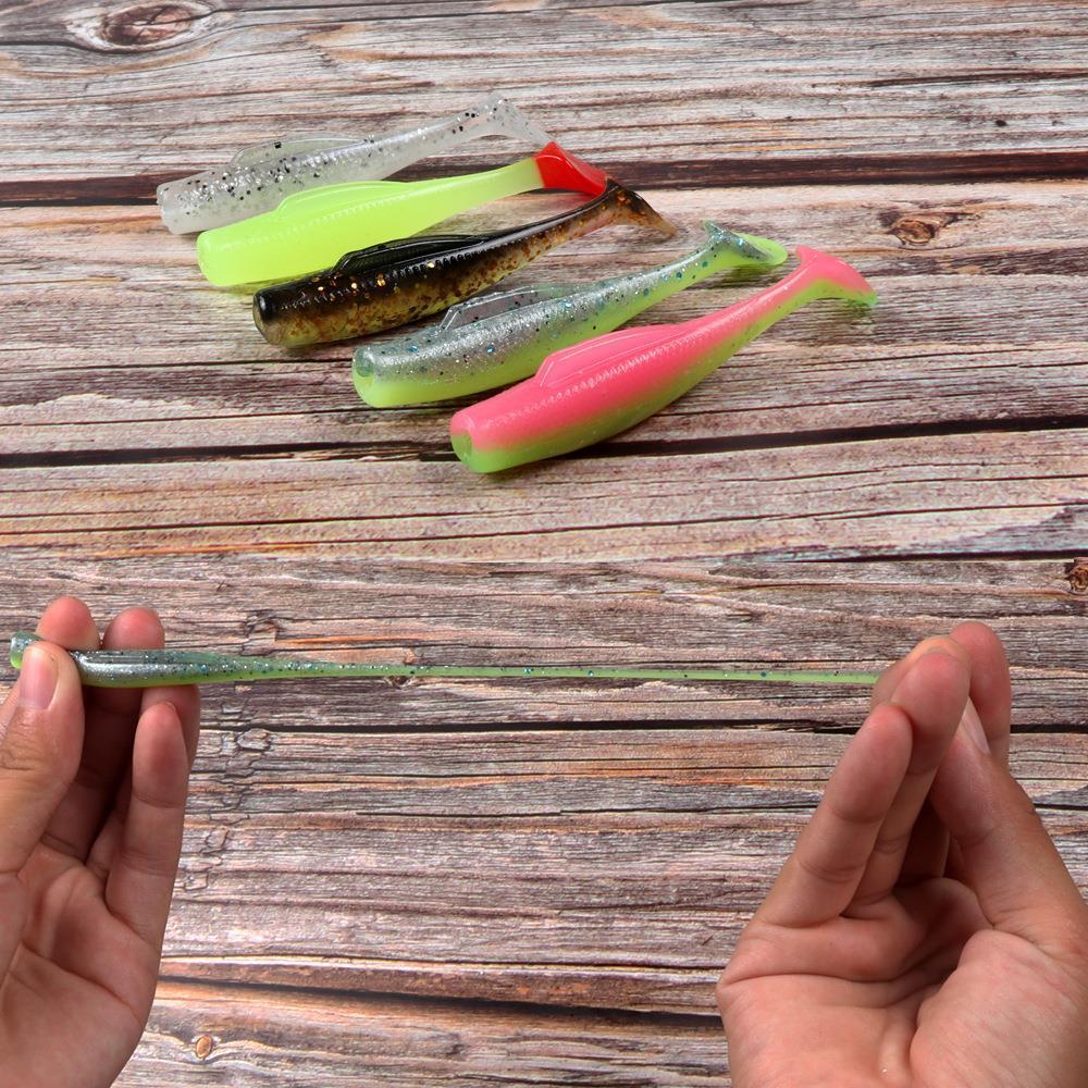 T TPR isca macia de borracha macia isca t-Tail duas cores 6 peças pacote 60mm 2.3g baixo Mullet zman flutuante preto Pit
