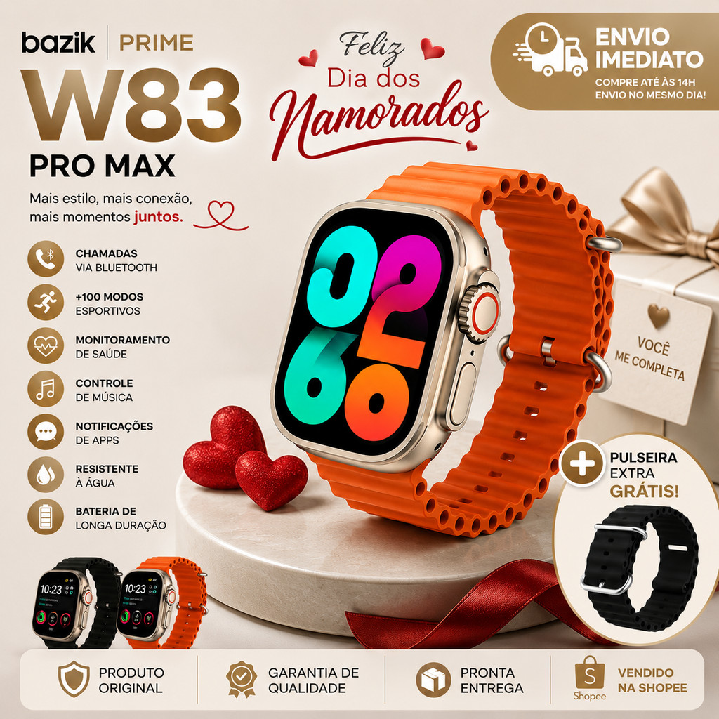 Lançamento Relogio Smartwatch Resistente Água Chamada de Voz Bateria Longa Duração + 1 Pulseira
