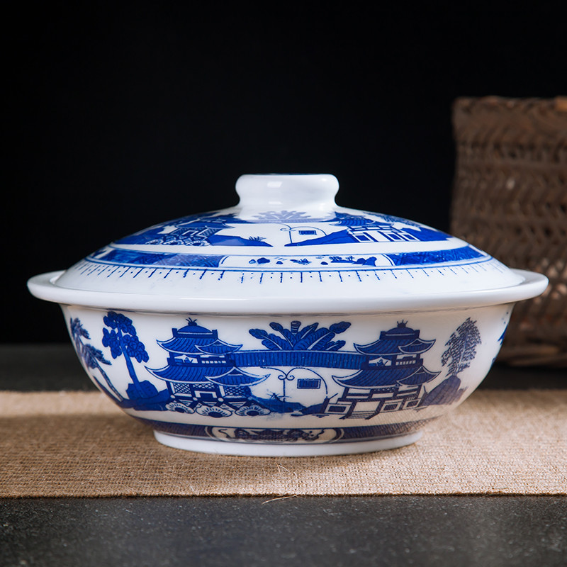 Panela de sopa de porcelana azul branca doméstica grande tigela de sopa Jingdezhen panela de sopa de 9 polegadas tigela
