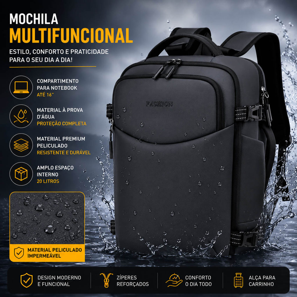 Mochila Masculina Executiva Impermeável, Resistente à Água para Trabalho, Viagem e Faculdade