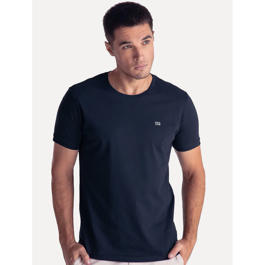 Camiseta King & Joe Masculina Slim Basic Light Small Logo Original Azul Marinho