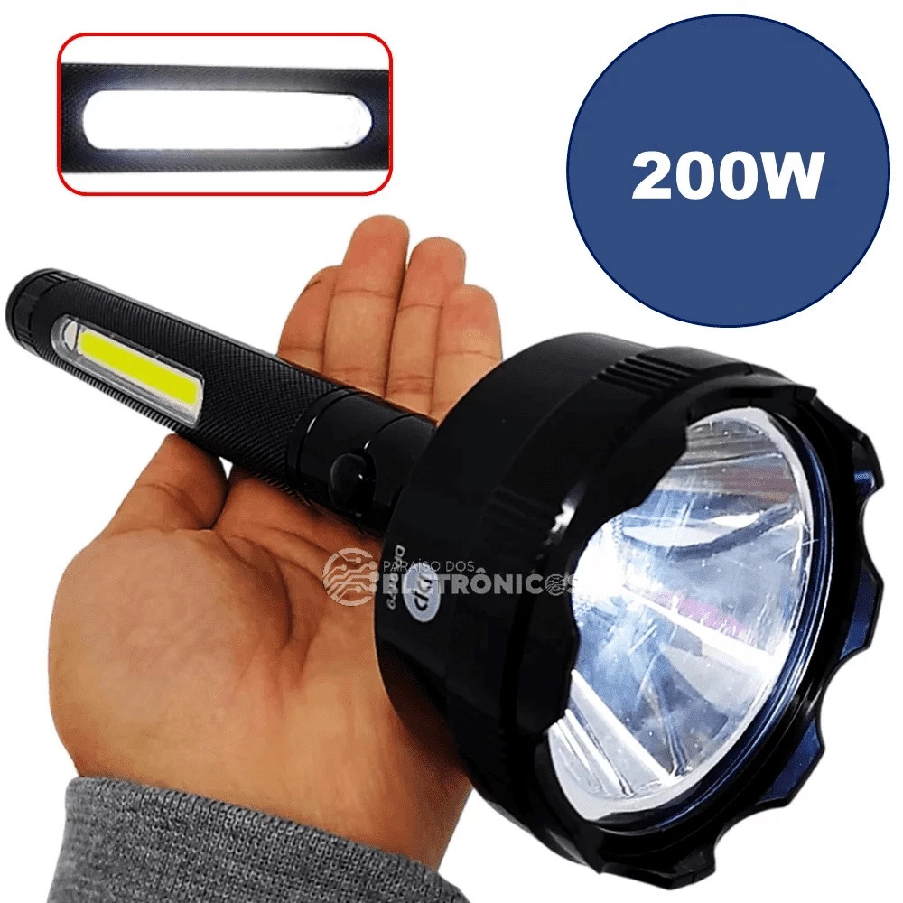 Lanterna LED Holofote 200W Grande Iluminação Recarregável DP9179