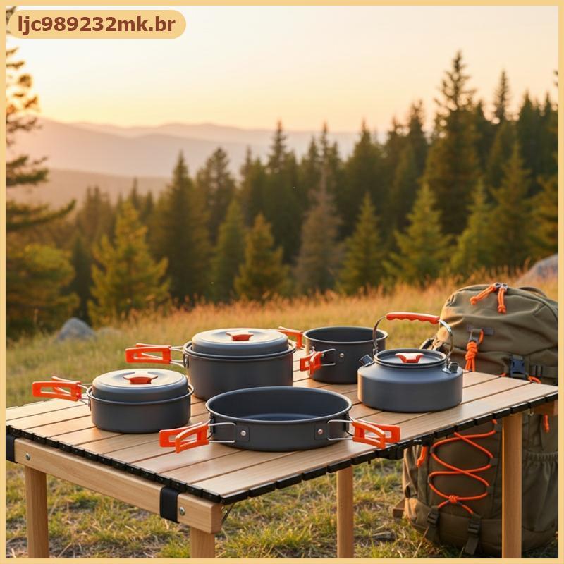 [MYBR] Conjunto De Panelas De Acampamento Portátil Kit De Cozinha Leve De Alumínio Talheres Para Caminhadas Ao Ar Livre 