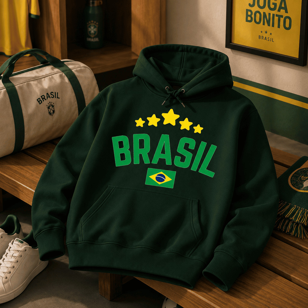 Moletom Canguru Brasil Estampado Seleção Brasileira Blusa Torcedor Copa Premium 3 Cabos