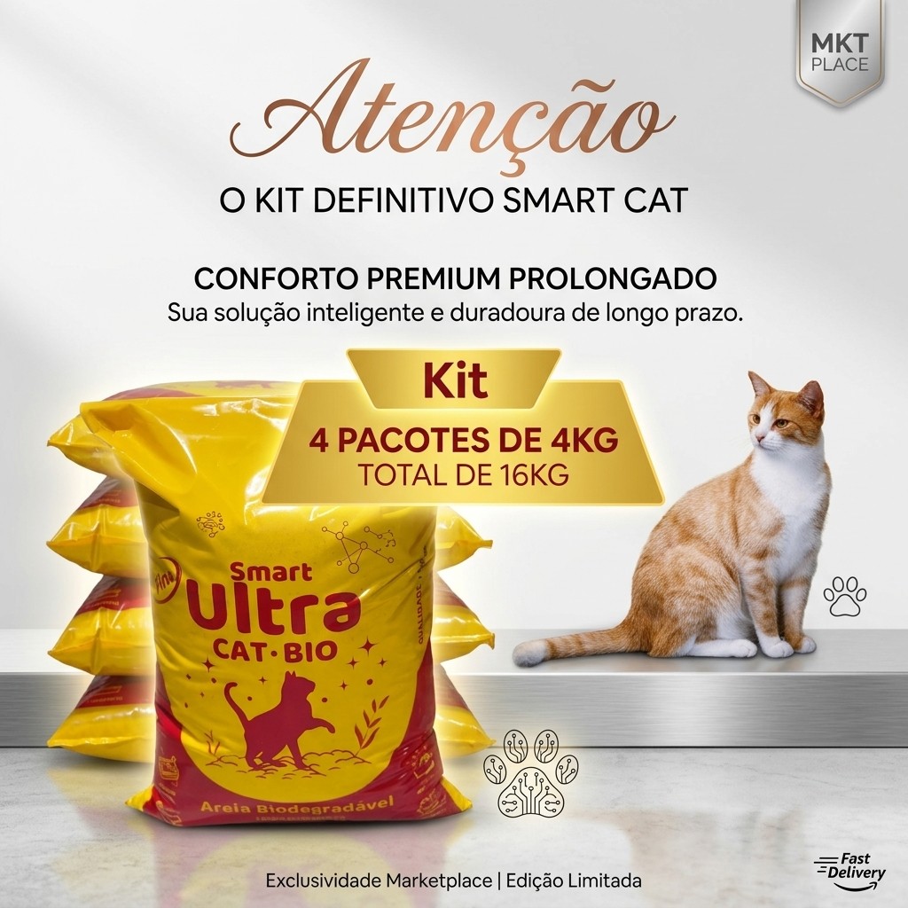 Areia de Mandioca para Gatos 16kg (4x4kg) – Biodegradável, Grão Fino e Livre de Odores