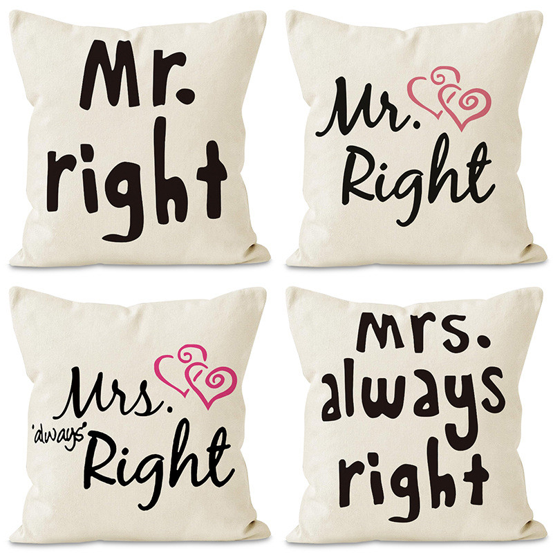 Casal Fronha Linho 40x40/45x45/50x50/60x60/30x50cm Mrs Mr Coração Direito Padrão Capa de Almofada