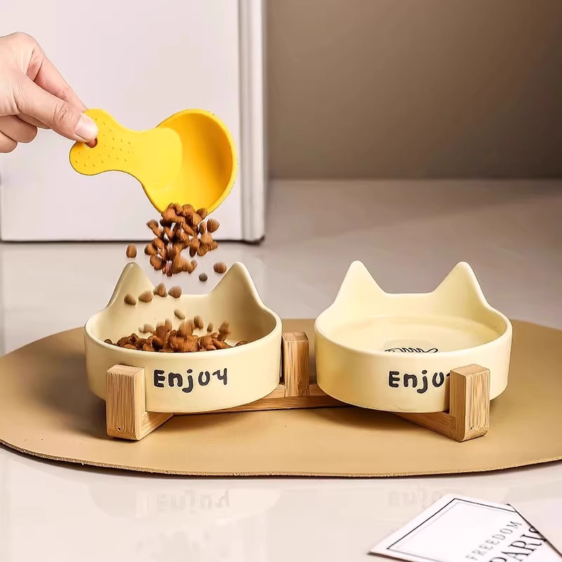 Tigela de cerâmica para gato, tigela preta para comida de gato, tigela para cachorro, água potável, comida de gato, tige