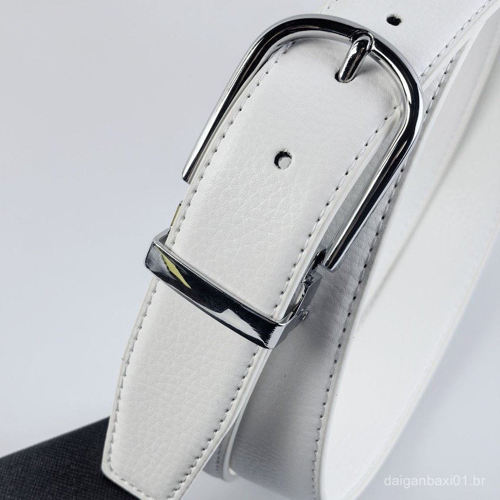 Cinto de couro branco com fivela de designer para homens, fivela de pino de alta qualidade.