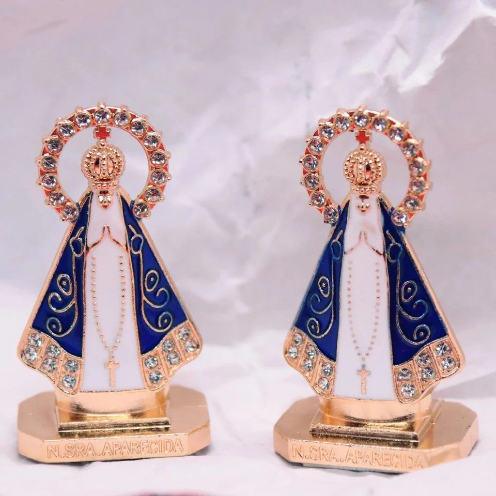 Mini Imagem Nossa Senhora Aparecida 2 Unidades Metal Com Brilho Para Carro  Mesa  Escritório