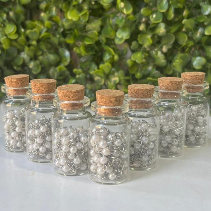 Kit 75 Terço Lembrancinha No Vidrinho Perola Branco Pescoço 1° Eucaristia Crisma Batizado
